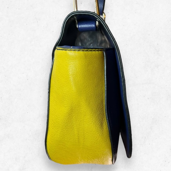 Kate Landry Navy Blue Mustard Yellow Faux Leather Magnetic Crossbody Bag‎ Purse - Picture 8 of 14